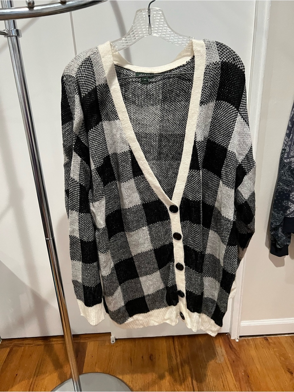 Black & White Buffalo Check Cardigan Sweater - Wild Fable